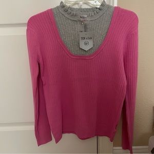 NWT Pink and Gray Mock-Layered Sweater